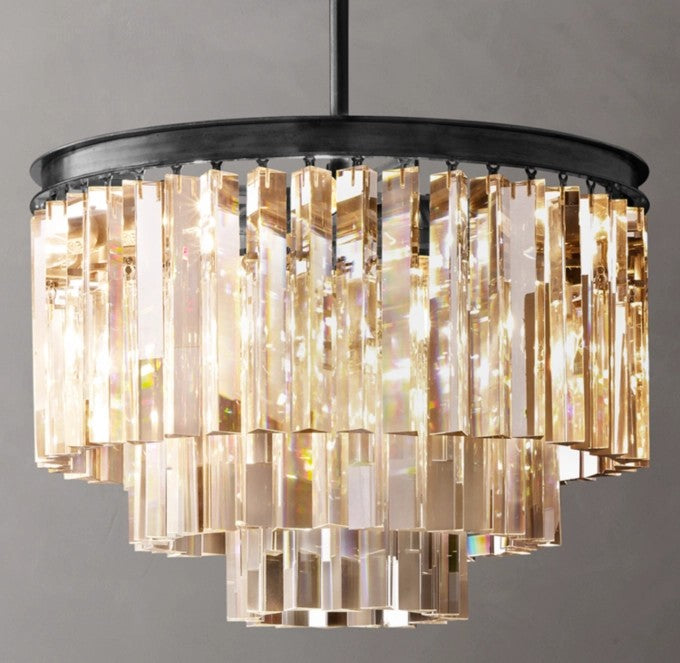 1920s Odeon Round Crystal Chandelier