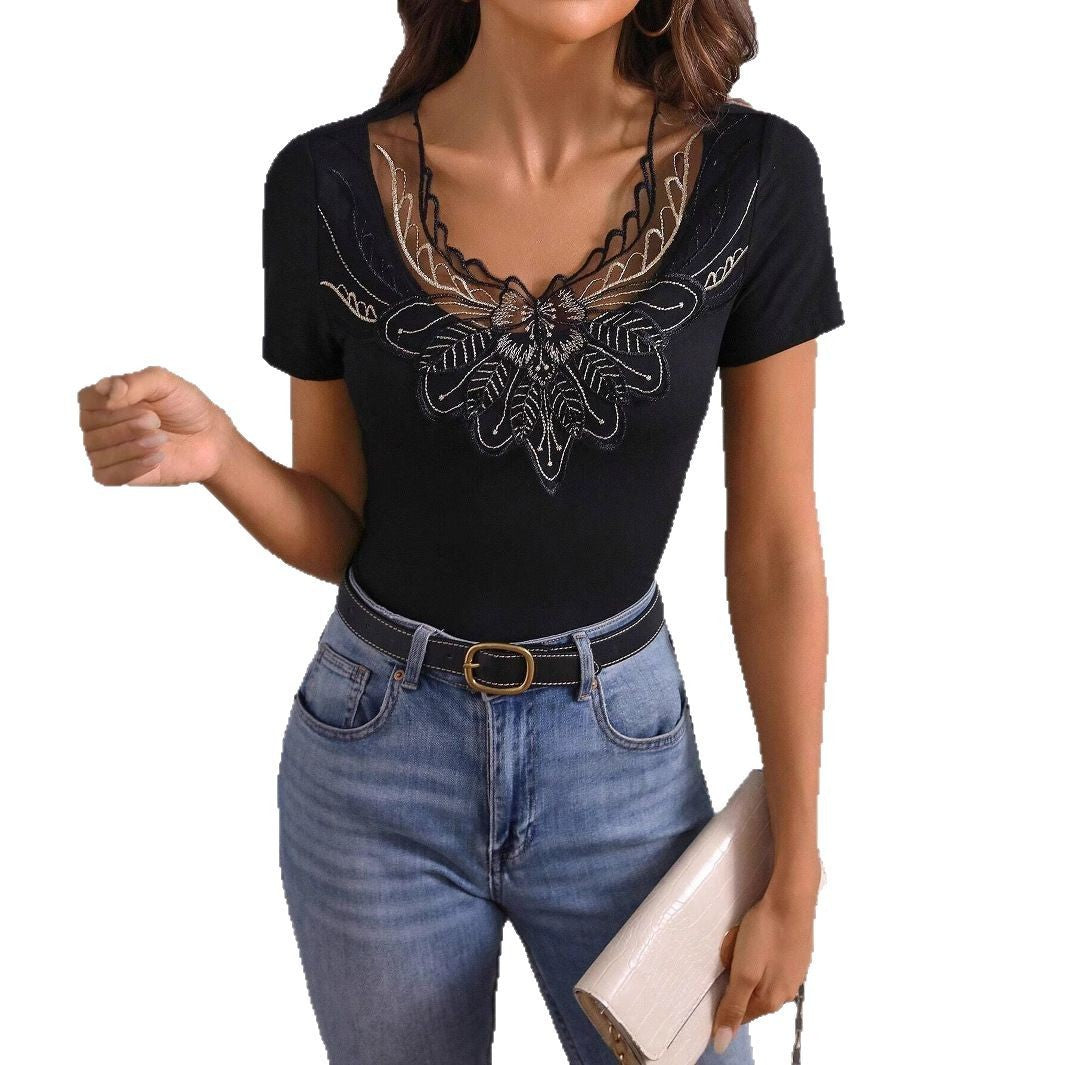 Elenya Embroidered Lace Detail Short Sleeve
