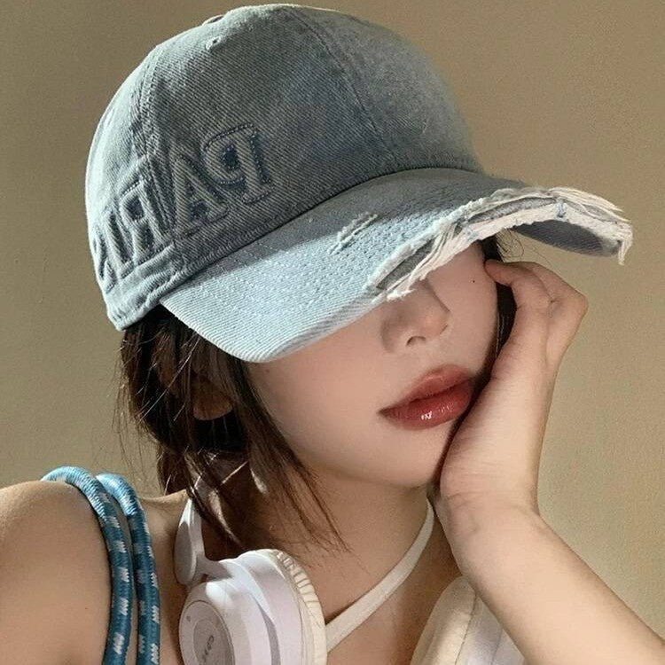 Kaela Distressed Washed Denim Baseball Cap