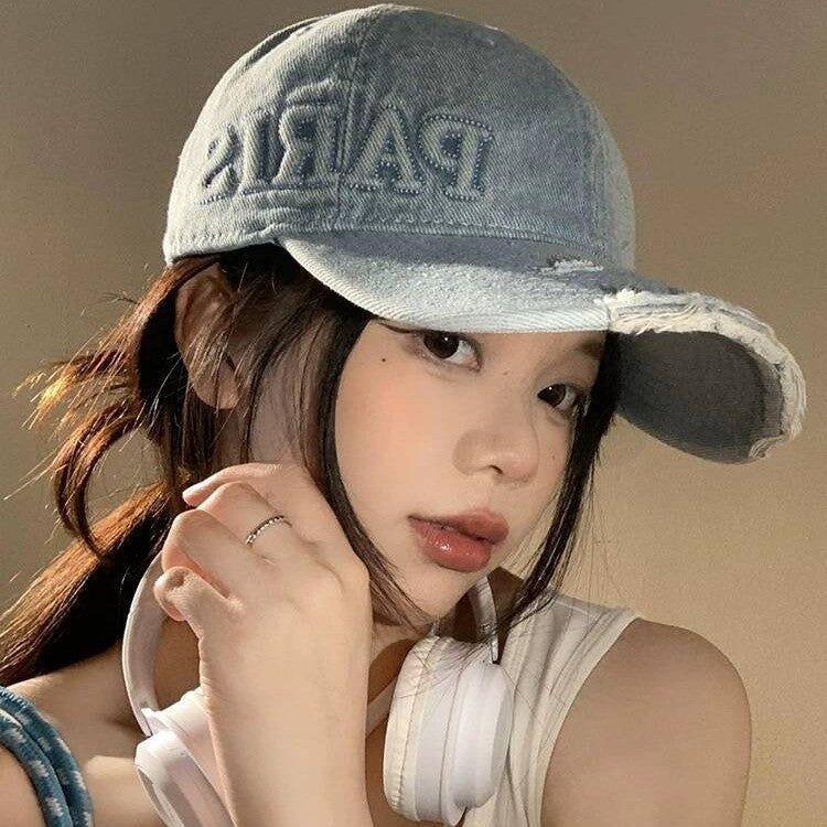 Kaela Distressed Washed Denim Baseball Cap