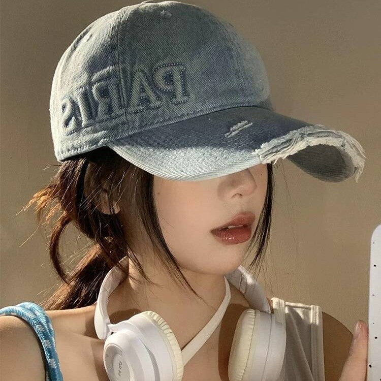 Kaela Distressed Washed Denim Baseball Cap
