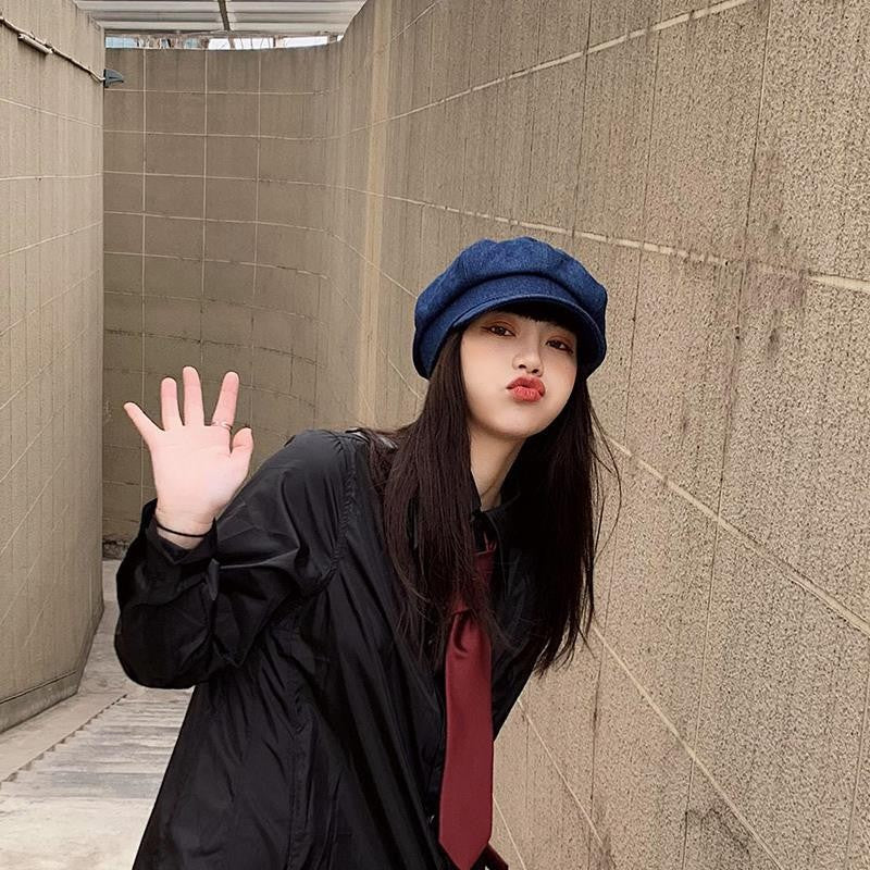 Liora Dark Blue Denim Octagonal Cap
