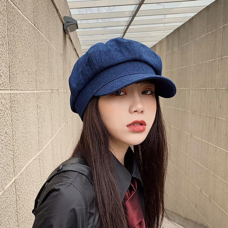 Liora Dark Blue Denim Octagonal Cap
