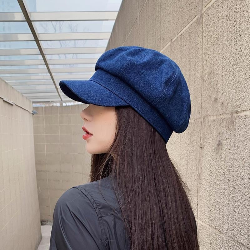 Liora Dark Blue Denim Octagonal Cap