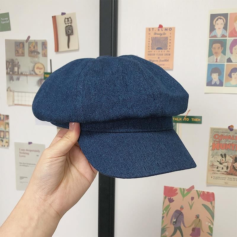 Liora Dark Blue Denim Octagonal Cap