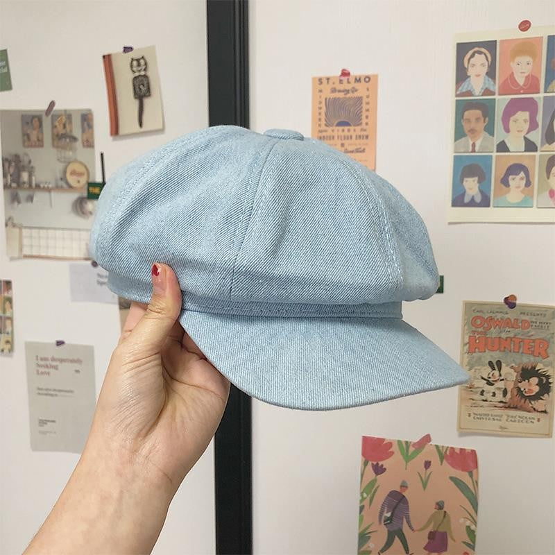 Liora Dark Blue Denim Octagonal Cap