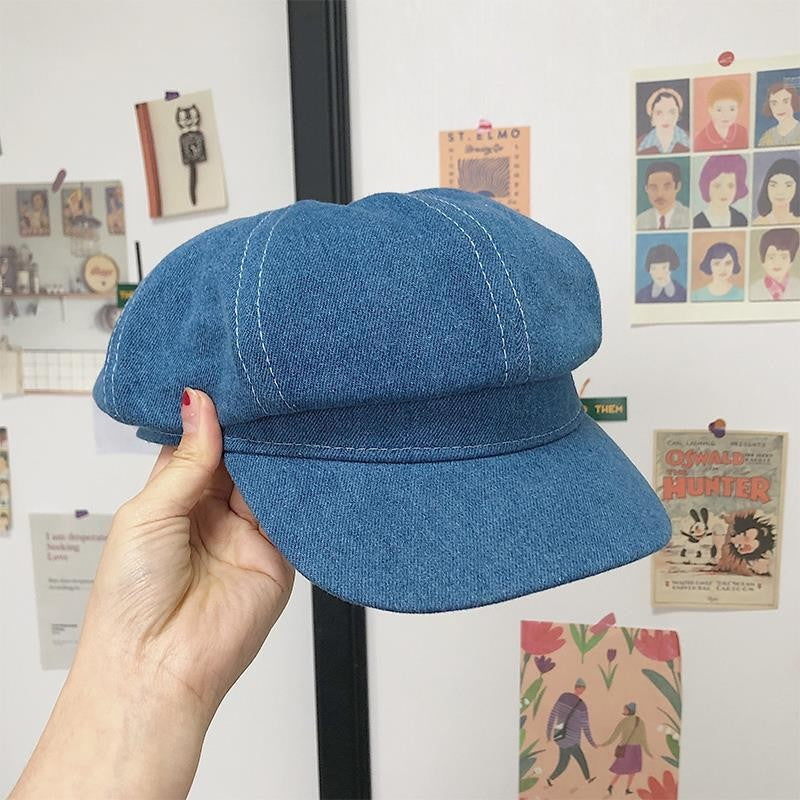 Liora Dark Blue Denim Octagonal Cap
