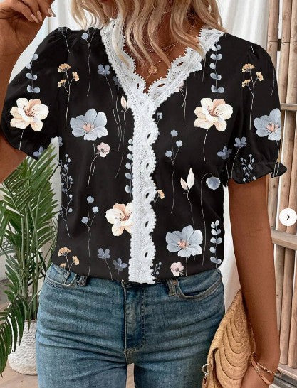 Liora Floral Lace Puff Sleeve Blouse
