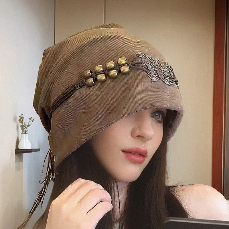 Neriya Boho Tie-Dye Beaded Tassel Beanie