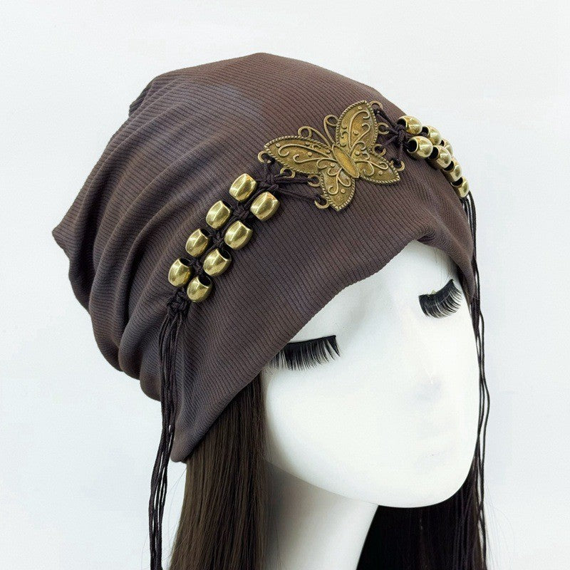 Neriya Boho Tie-Dye Beaded Tassel Beanie