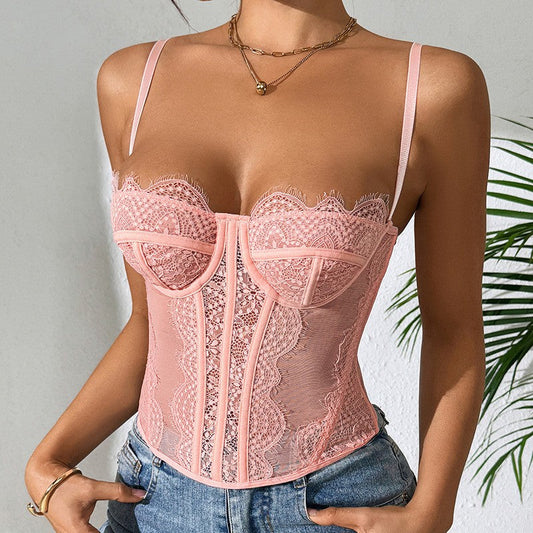 Seloura Lace Corset-Style Sheer Sling Top