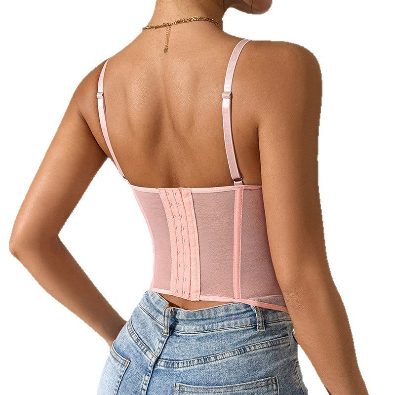 Seloura Lace Corset-Style Sheer Sling Top