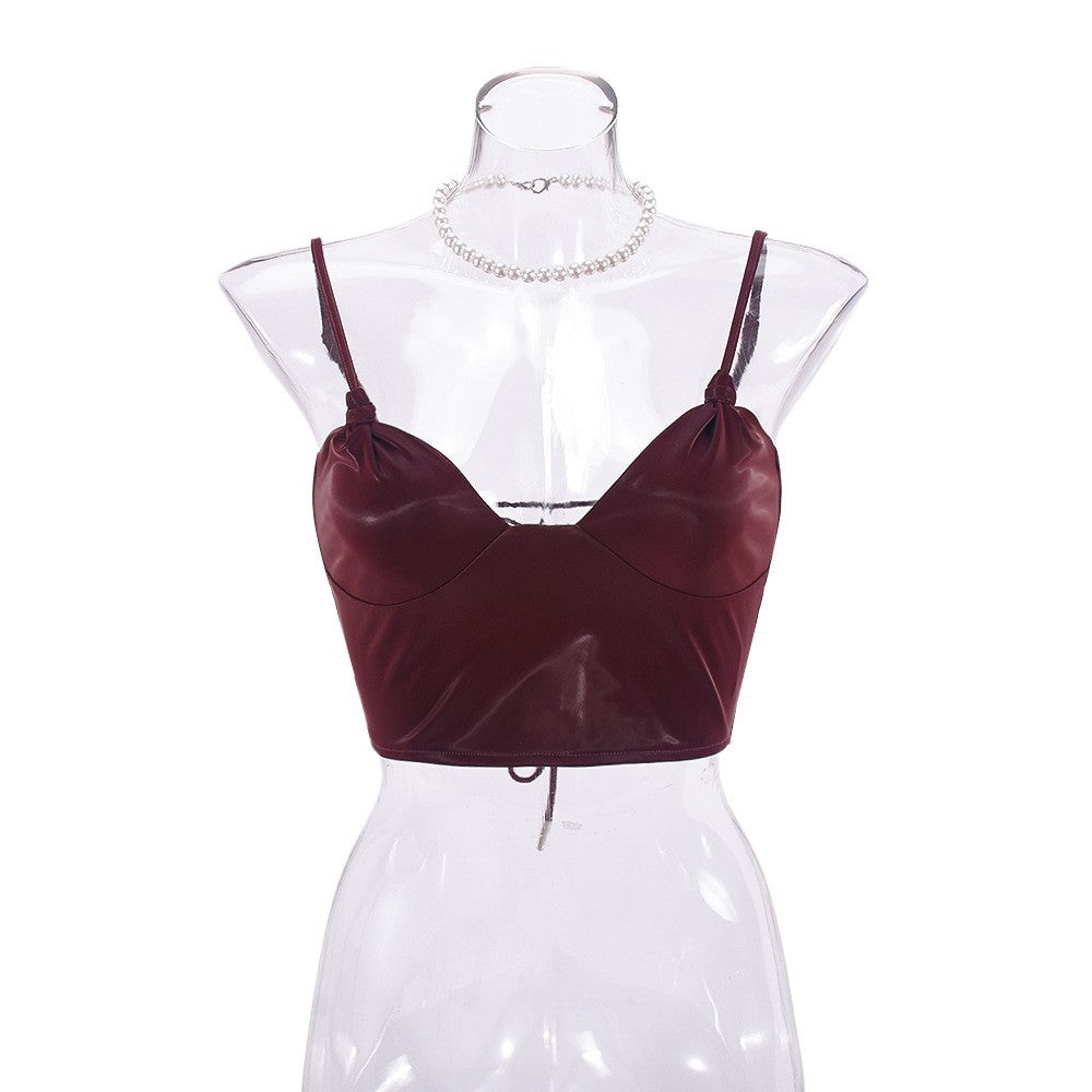 Serela Glossy PU Irregular Back Strap Top