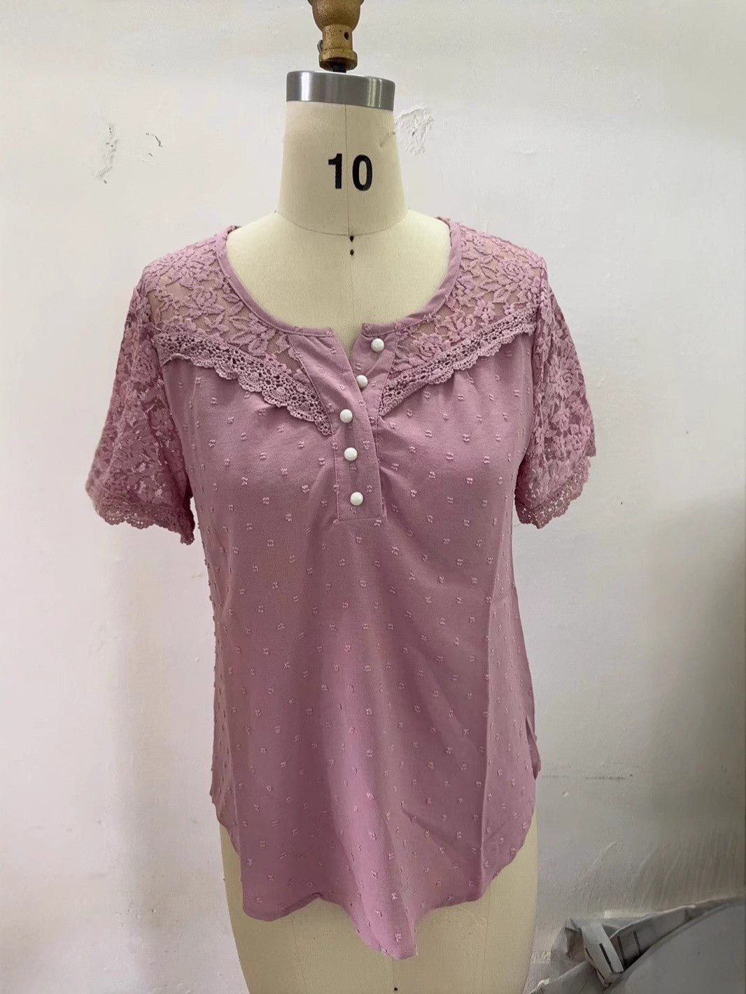 Serina Lace Patchwork V-Neck Short Sleeve T-Shirt