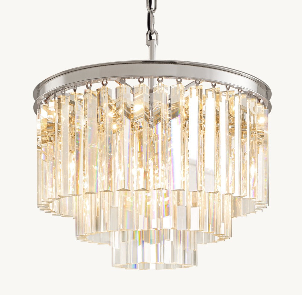 1920s Odeon Round Crystal Chandelier