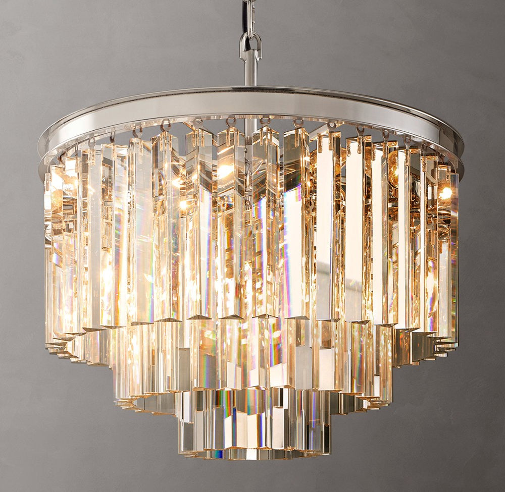 1920s Odeon Round Crystal Chandelier