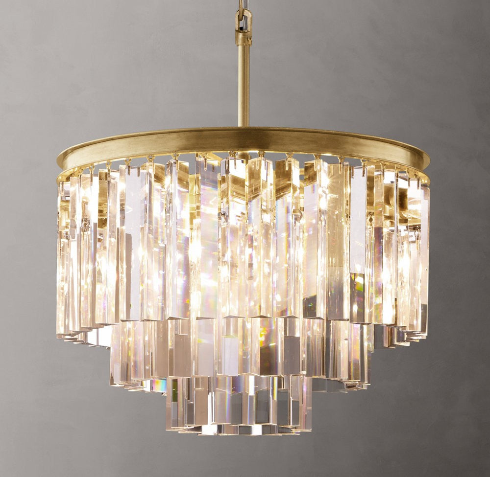1920s Odeon Round Crystal Chandelier