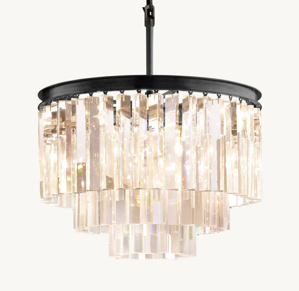 1920s Odeon Round Crystal Chandelier