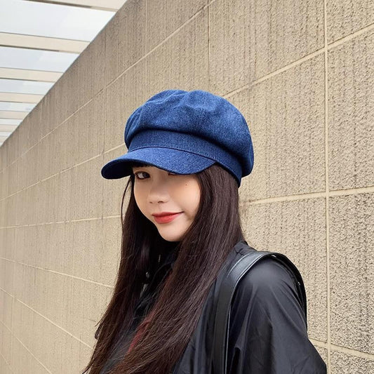 Liora Dark Blue Denim Octagonal Cap
