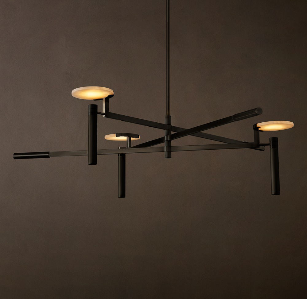 Melange Brass and Alabaster Round Chandelier