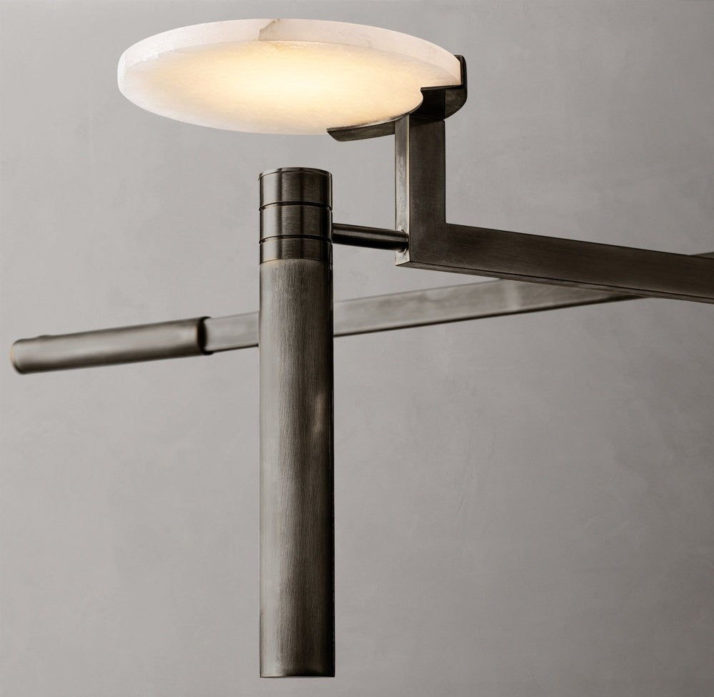 Melange Brass and Alabaster Round Chandelier