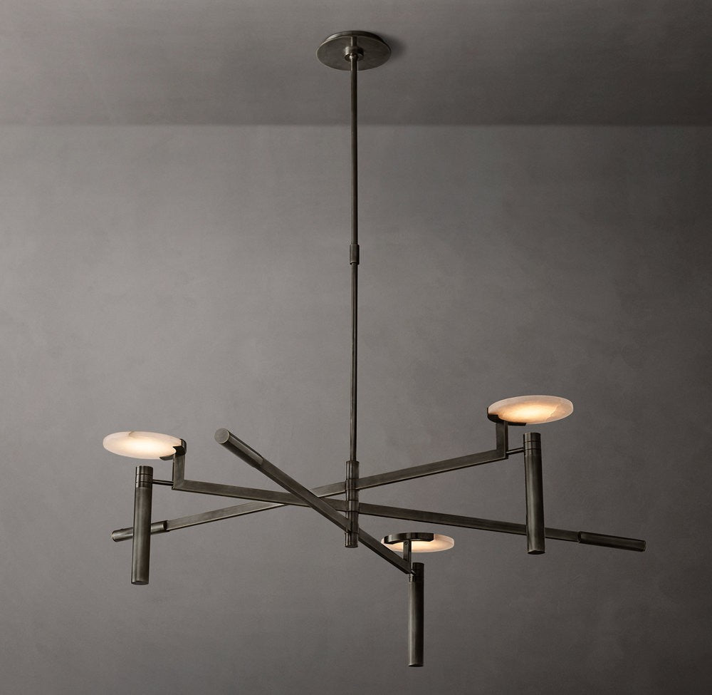 Melange Brass and Alabaster Round Chandelier