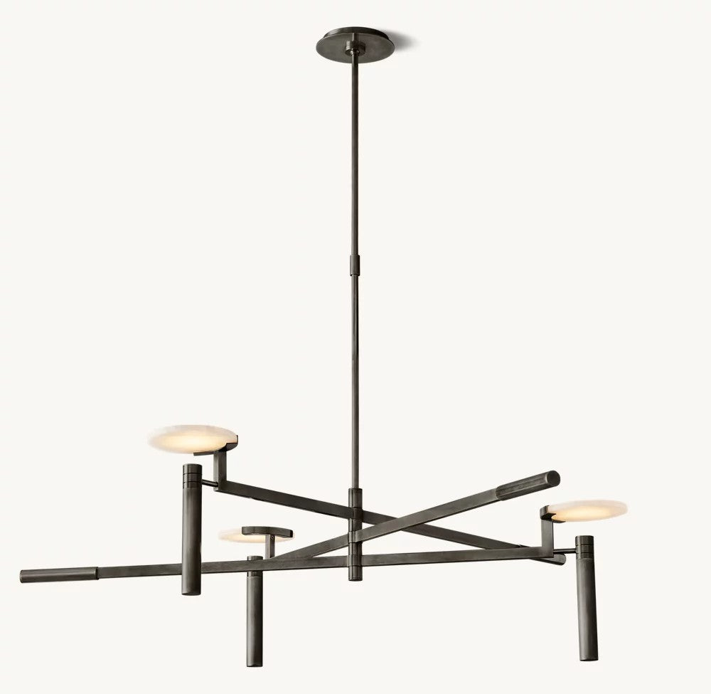 Melange Brass and Alabaster Round Chandelier