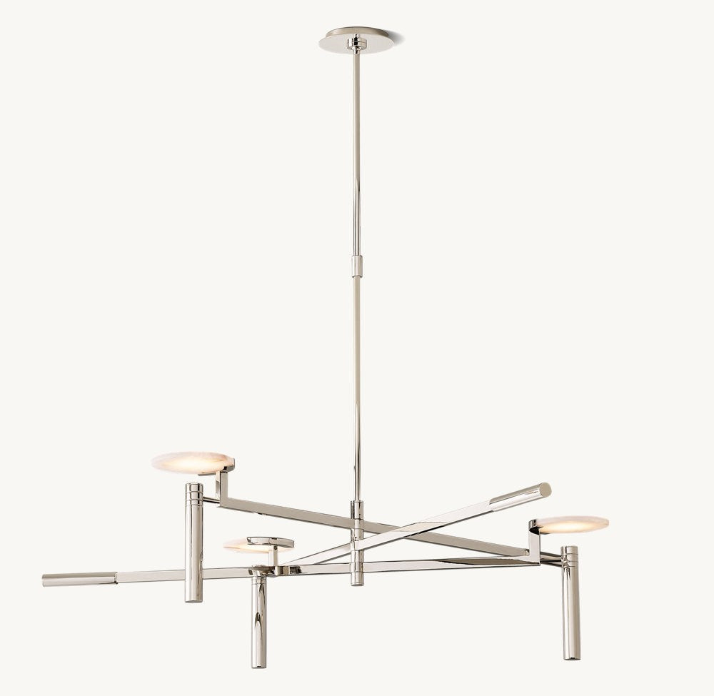 Melange Brass and Alabaster Round Chandelier