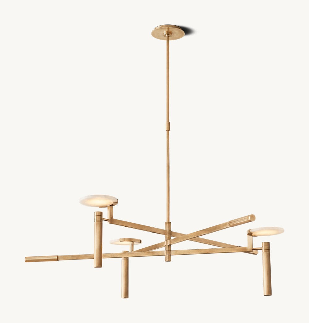 Melange Brass and Alabaster Round Chandelier