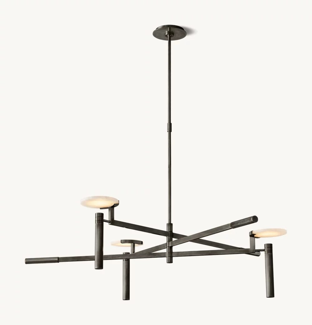 Melange Brass and Alabaster Round Chandelier