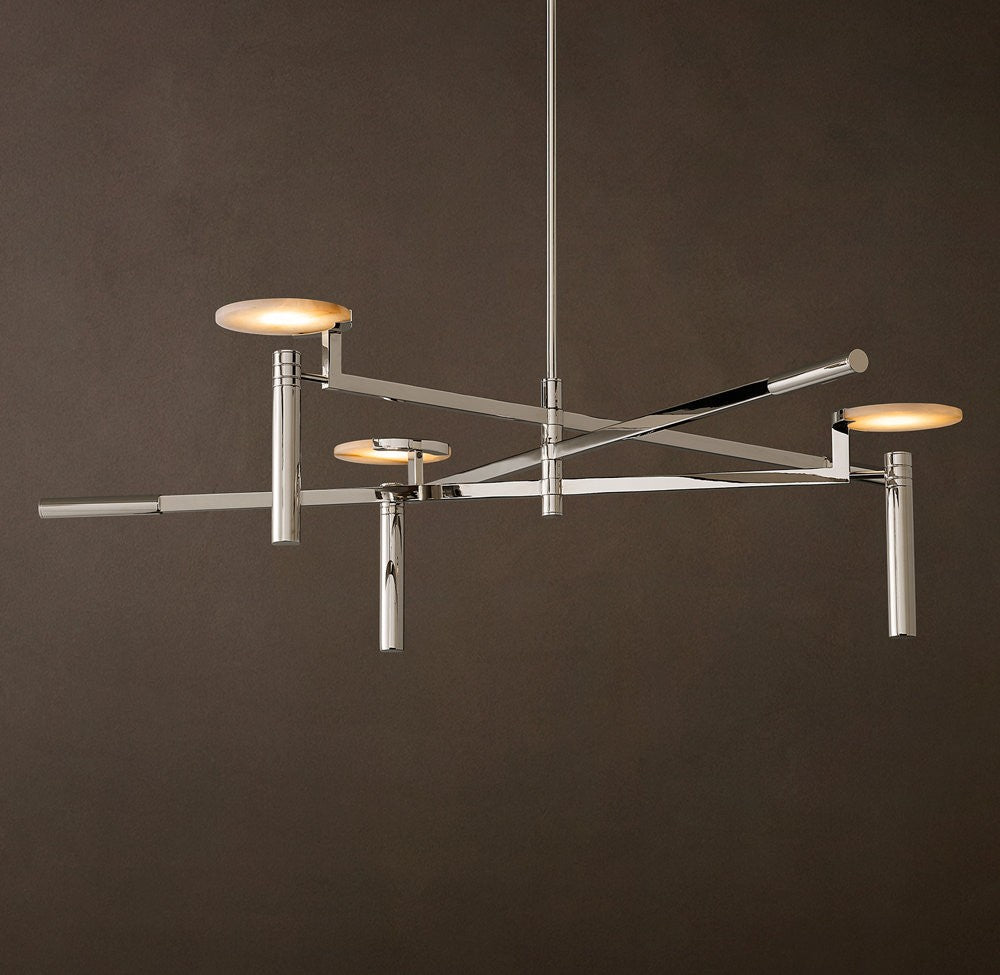 Melange Brass and Alabaster Round Chandelier