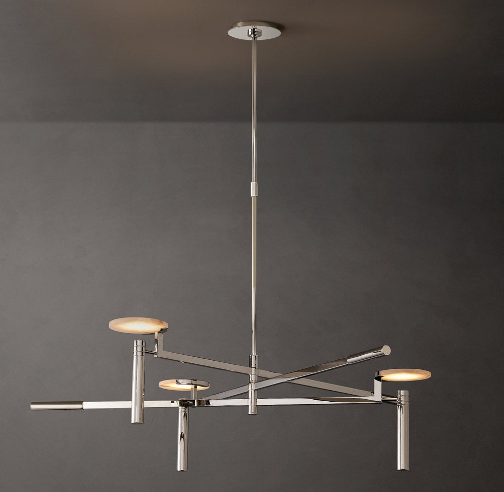 Melange Brass and Alabaster Round Chandelier