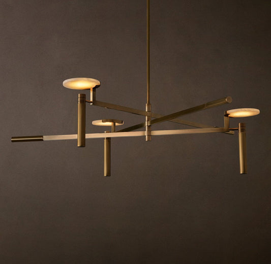 Melange Brass and Alabaster Round Chandelier