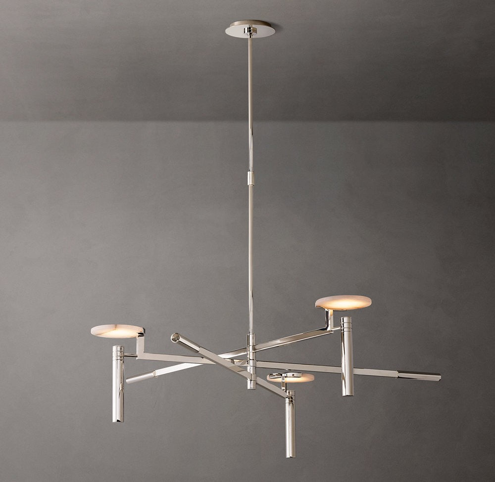 Melange Brass and Alabaster Round Chandelier