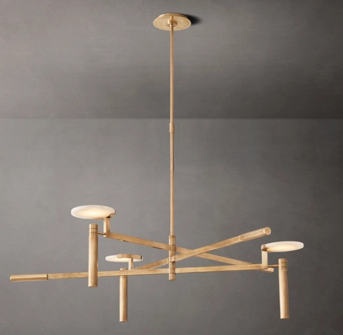 Melange Brass and Alabaster Round Chandelier