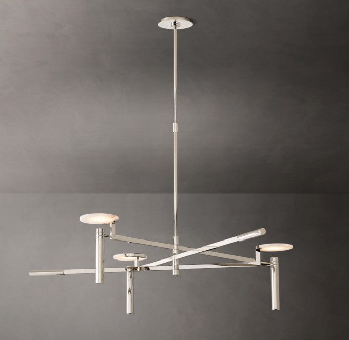 Melange Brass and Alabaster Round Chandelier