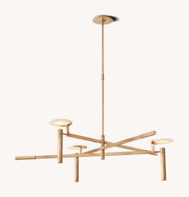 Melange Brass and Alabaster Round Chandelier