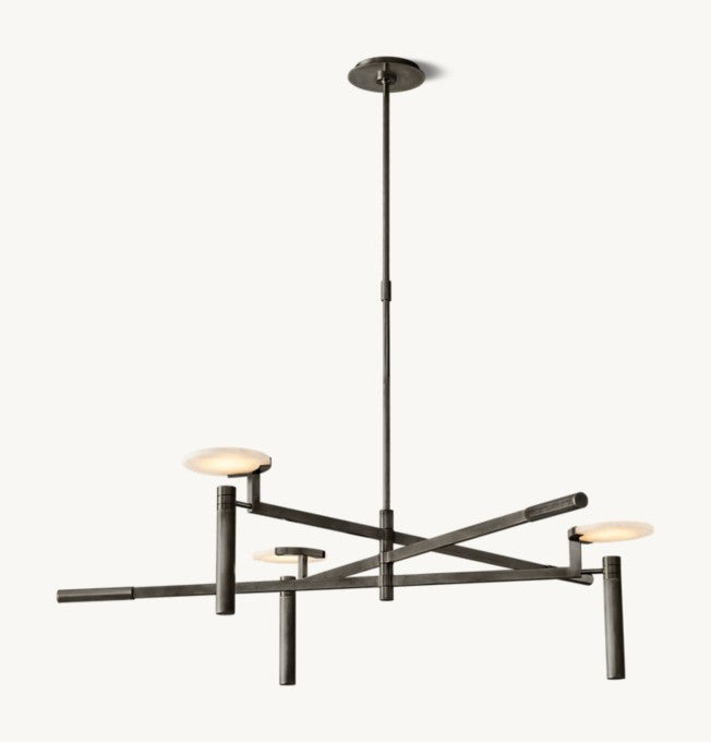 Melange Brass and Alabaster Round Chandelier