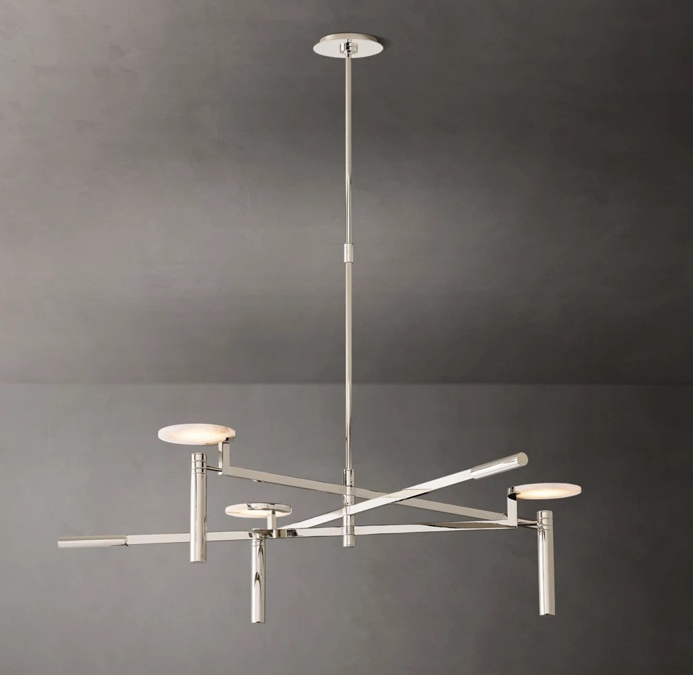 Melange Brass and Alabaster Round Chandelier