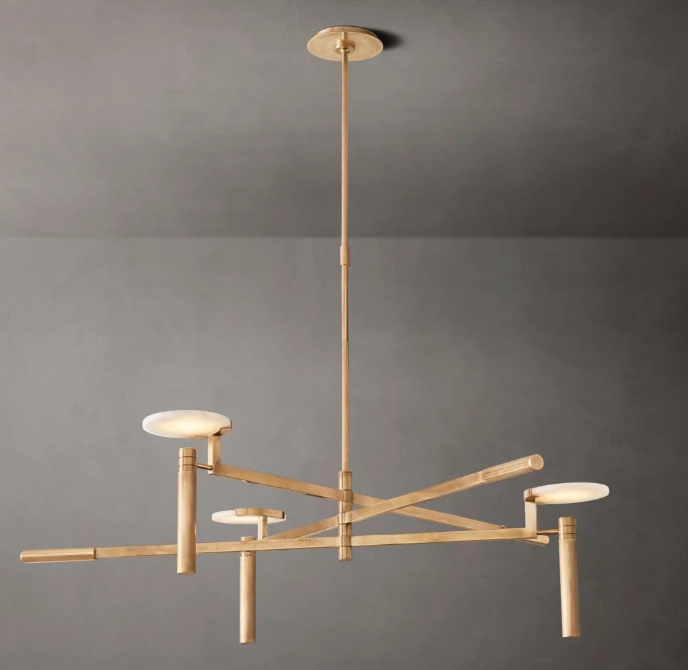 Melange Brass and Alabaster Round Chandelier