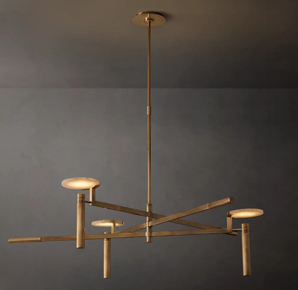 Melange Brass and Alabaster Round Chandelier