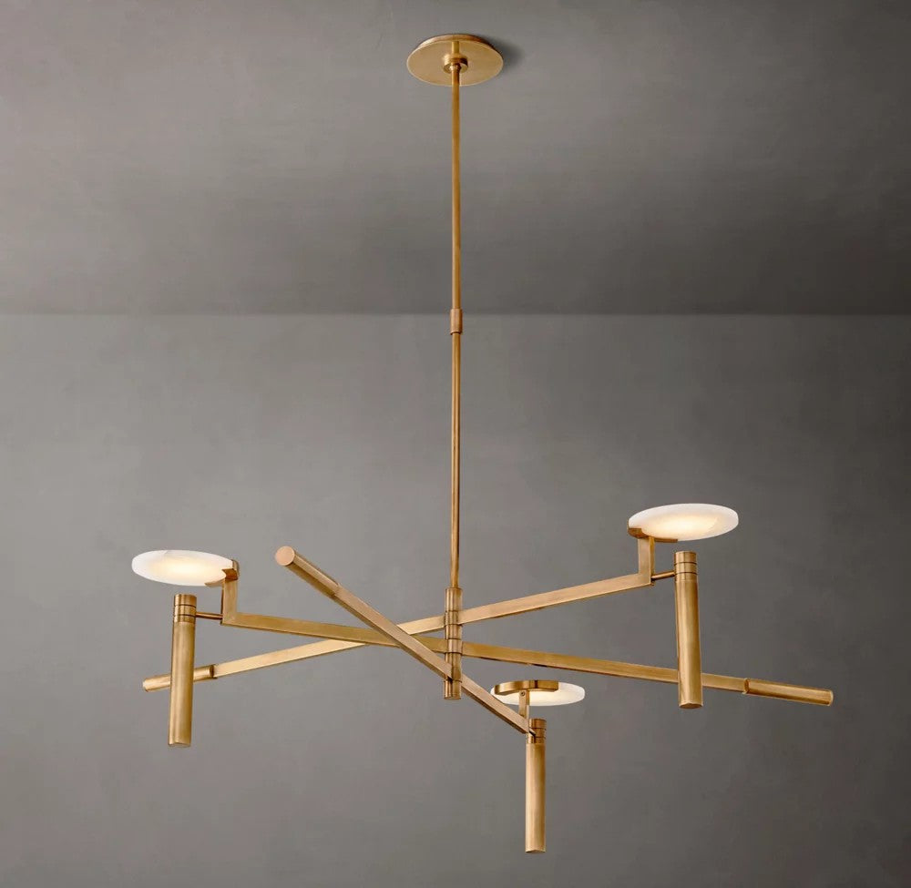 Melange Brass and Alabaster Round Chandelier