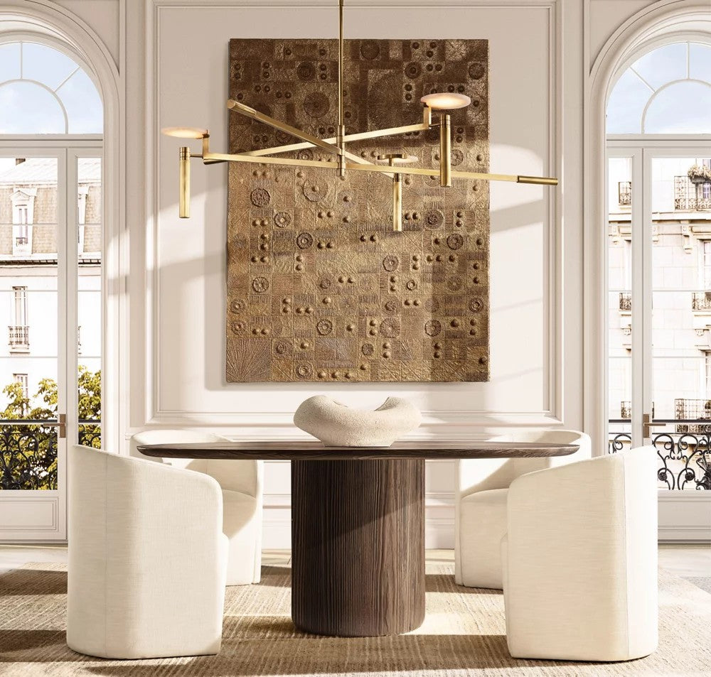 Melange Brass and Alabaster Round Chandelier