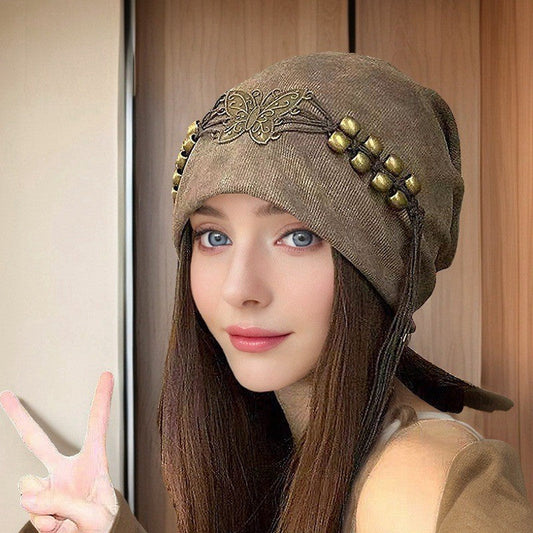 Neriya Boho Tie-Dye Beaded Tassel Beanie