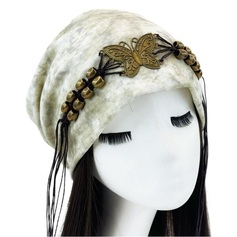 Neriya Boho Tie-Dye Beaded Tassel Beanie