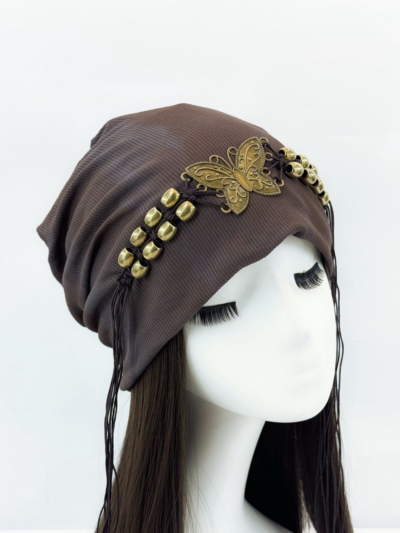Neriya Boho Tie-Dye Beaded Tassel Beanie