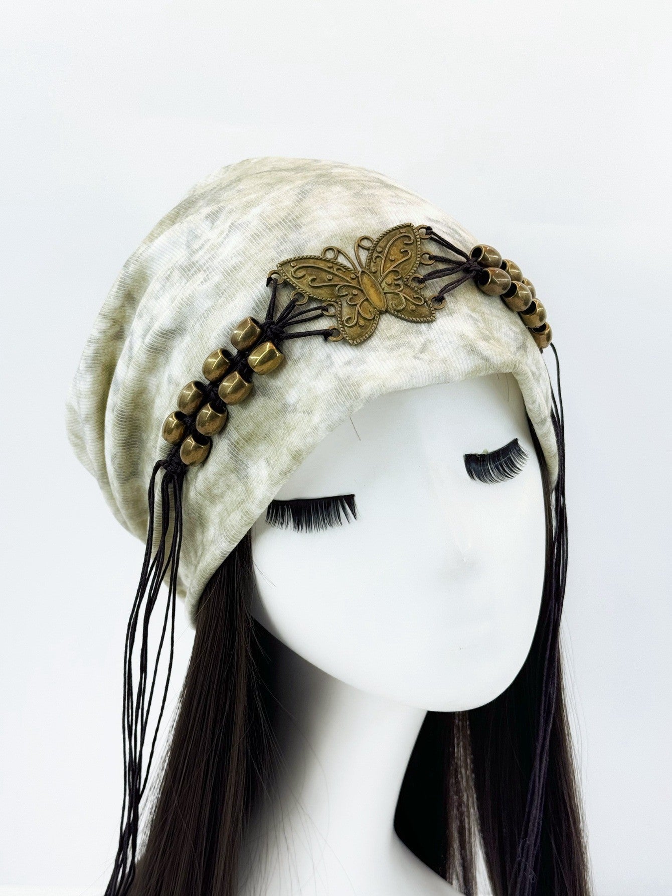 Neriya Boho Tie-Dye Beaded Tassel Beanie