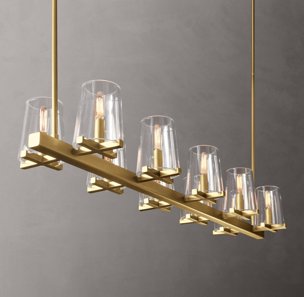Pauillac Linear Glass and Brass Chandelier
