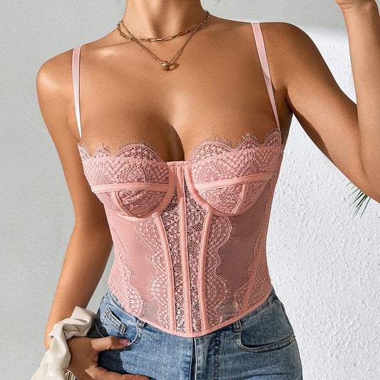 Seloura Lace Corset-Style Sheer Sling Top