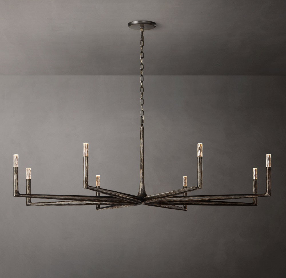 Thaddeus Forged Metal and Cast Glass Round Chandelier